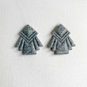 |GRAY/STONE| Art deco - POLYMER CLAY - Earrings - πηλός, γεωμετρικά σχέδια, καρφωτά, μεγάλα, καρφάκι