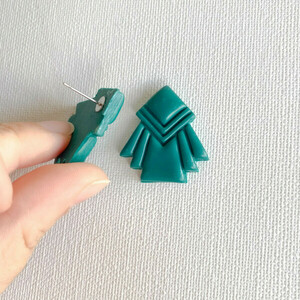 |GREEN| Art deco - POLYMER CLAY - Earrings - πηλός, γεωμετρικά σχέδια, καρφωτά, μεγάλα, καρφάκι - 2