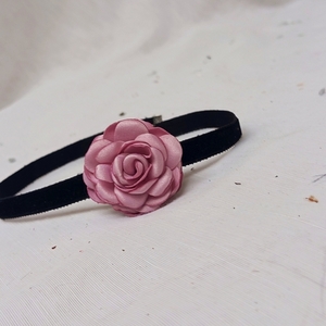 Μαύρο τσόκερ με ροζ λουλούδι - ύφασμα, τριαντάφυλλο, λουλούδι, boho, αγ. βαλεντίνου - 5