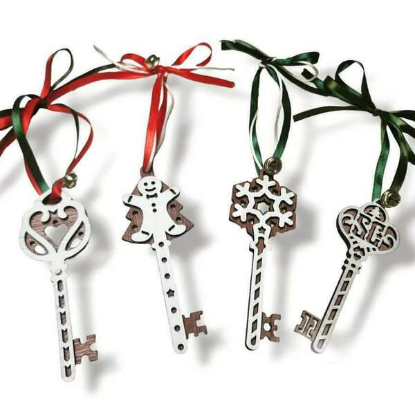 Ξύλινα χριστουγεννιάτικα στολίδια 14cm κλειδί άγιου βασίλη (2χρωμία) 2 - ξύλο, κλειδί, άγιος βασίλης, στολίδια