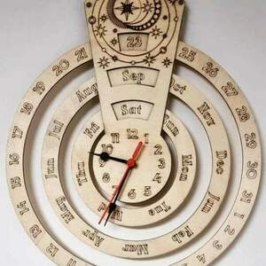 Ξύλινο ρολόι - ημερολόγιο έτους επιτοίχιο 35x30 cm - ξύλο, ρολόι, τοίχου, αναμνηστικά δώρα