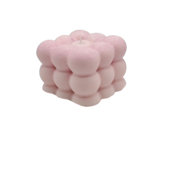 Χειροποίητο κερί σόγιας bubble σε μεγάλο μέγεθος ροζ χρώμα 5.6cm χ 7.3cm - αρωματικά κεριά, soy candle
