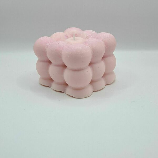 Χειροποίητο κερί σόγιας bubble σε μεγάλο μέγεθος ροζ χρώμα 5.6cm χ 7.3cm - αρωματικά κεριά, soy candle - 3