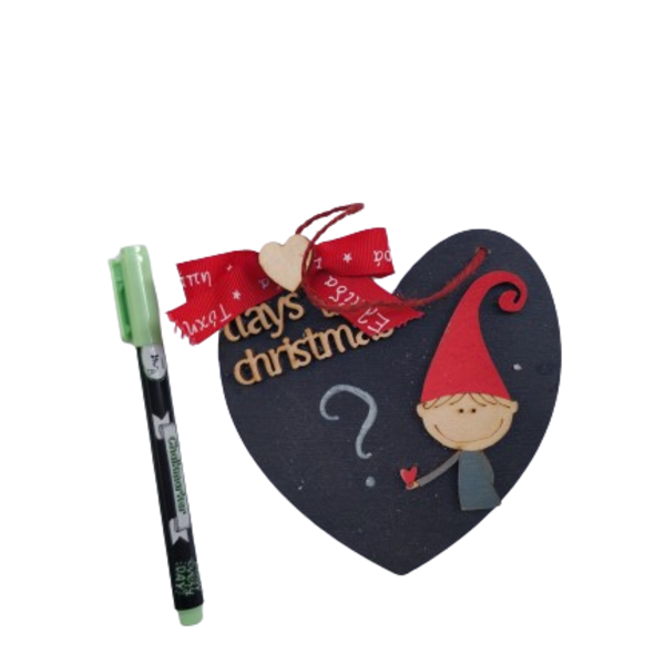 Ξύλινη καρδιά μαγνητάκι 10 εκατοστά "days till Christmas" με μαρκαδόρο κιμωλίας - ξύλο, καρδιά, διακοσμητικά