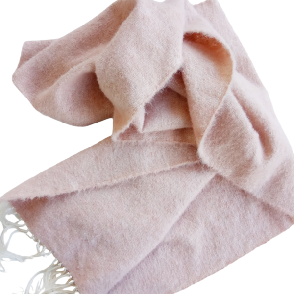 Κασκόλ υφαντό μονόχρωμο από αλπακά και μετάξι, σε χρώμα ροζ της άμμου - υφαντά, φουλάρια - 2