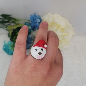 χειροποίητο χριστουγεννιάτικο δαχτυλίδι από πολυμερικό πηλό - πηλός, γεωμετρικά σχέδια, χριστουγεννιάτικα δώρα, αυξομειούμενα - 2