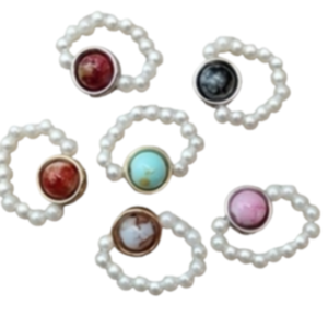 "Stone Rings" ελαστικά δαχτυλίδια με περλίτσες και πέτρες - πέτρα, χάντρες, με πέρλες, αυξομειούμενα