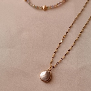 Butter pearl medallion| μαργαριταρένιο μενταγιόν σε ατσάλινη αλυσίδα - μαργαριτάρι, επιχρυσωμένα, ατσάλι - 2