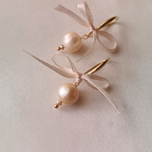 Pastel Rose earrings - ύφασμα, μαργαριτάρι, ατσάλι