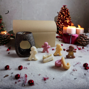 Christmas gift box με wax melts από φυτικό κερί ελαιολάδου και κεραμικό αρωματιστη - χαρτί, φυτικό κερί, κεριά & κηροπήγια - 2