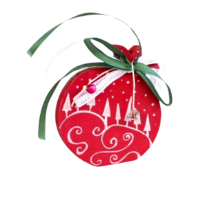 Γούρι Ξύλινο Ρόδι με άσπρα έλατα - ξύλο, ζωγραφισμένα στο χέρι, ρόδι, διακοσμητικά, χριστουγεννιάτικα δώρα - 4