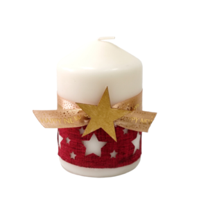 Κερί με Χριστουγεννιάτικη διακόσμηση αστέρια - ύφασμα, ξύλο, αστέρι, κερί, κεριά & κηροπήγια