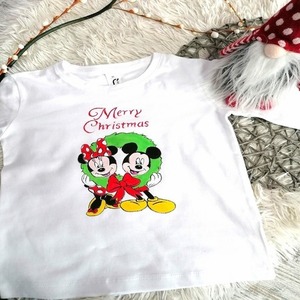 Christmas Mickey & Minnie handpainted μπλουζάκι - βαμβάκι, μακρυμάνικες - 2