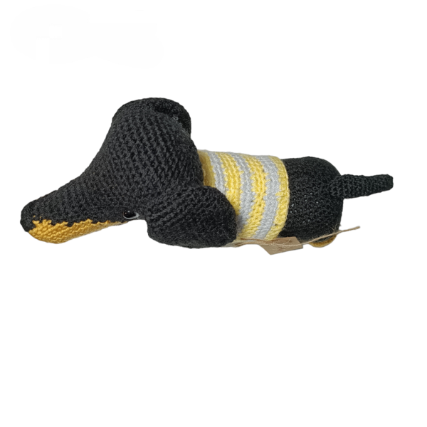 Χειροποίητο πλεκτό σκυλάκι Dachshund (λουκάνικο) σε μαύρο- 16 εκ - χειροποίητα, λούτρινα, amigurumi - 2