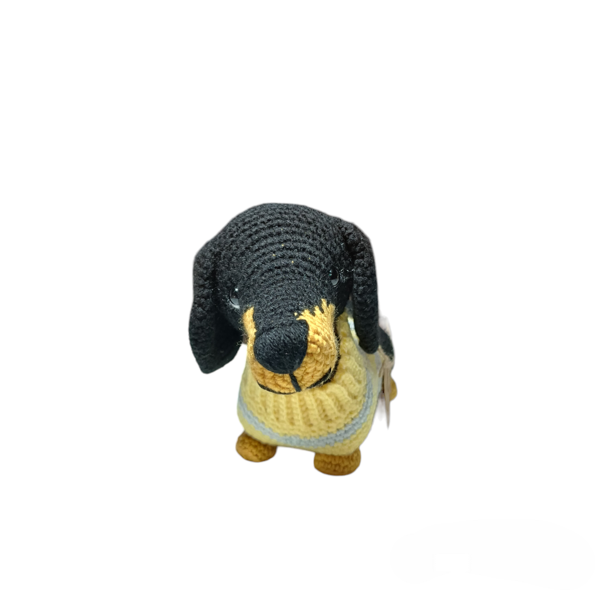 Χειροποίητο πλεκτό σκυλάκι Dachshund (λουκάνικο) σε μαύρο- 16 εκ - χειροποίητα, λούτρινα, amigurumi - 3