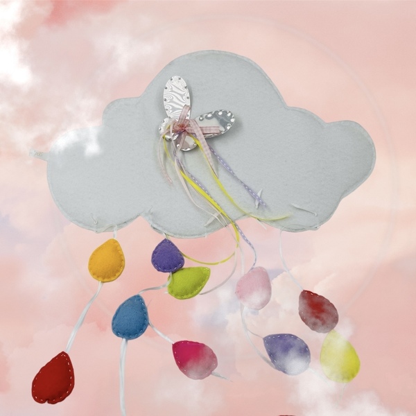 Χειροποίητο Τσόχινο Διακοσμητικό Σύννεφο με μεταλλική πεταλούδα. - κορίτσι, συννεφάκι, διακοσμητικά