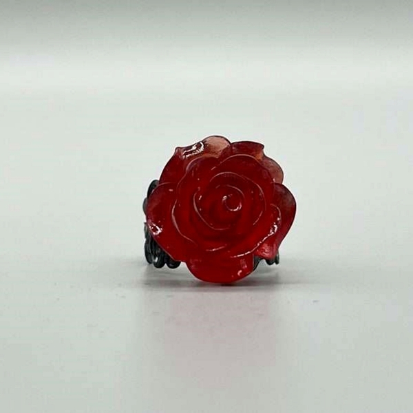 Δαχτυλίδι με κόκκινο τριαντάφυλλο - τριαντάφυλλο, λουλούδι, ατσάλι, boho, αυξομειούμενα - 2
