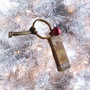 Χριστουγεννιάτικο ξύλινο μπρελόκ, ντεκουπάζ,με κουδουνάκι κόκκινο 4,5cm×1,50cm - ξύλο, αυτοκινήτου, σπιτιού - 5