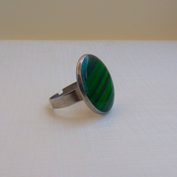 Στρογγυλό δαχτυλίδι απο ατσάλι σε πράσινο χρώμα - γεωμετρικά σχέδια, ατσάλι, αυξομειούμενα - 2