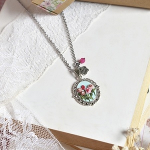 Pink Meadow | Χειροποίητο Φλοράλ Vintage Μενταγιόν με Πολύχρωμα Λουλούδια (Πολυμερικός Πηλός, Ατσάλι) (40εκ.+5εκ. Αυξομείωση) - πηλός, κοντά, λουλούδι, ατσάλι, μενταγιόν - 4