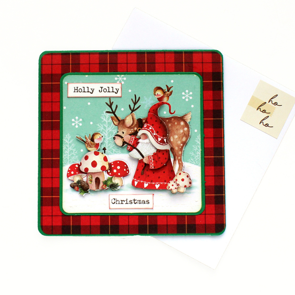 Χριστουγεννιάτικη 3d ευχετήρια τετράγωνη κάρτα "Holly Jolly Christmas" - χαρτί, άγιος βασίλης, ευχετήριες κάρτες