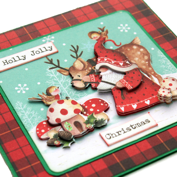 Χριστουγεννιάτικη 3d ευχετήρια τετράγωνη κάρτα "Holly Jolly Christmas" - χαρτί, άγιος βασίλης, ευχετήριες κάρτες - 3