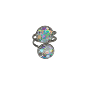 Δαχτυλίδι με ανοξείδωτο ατσάλι, 2.7cm με glitter και υγρό γυαλί - γυαλί, αυξομειούμενα