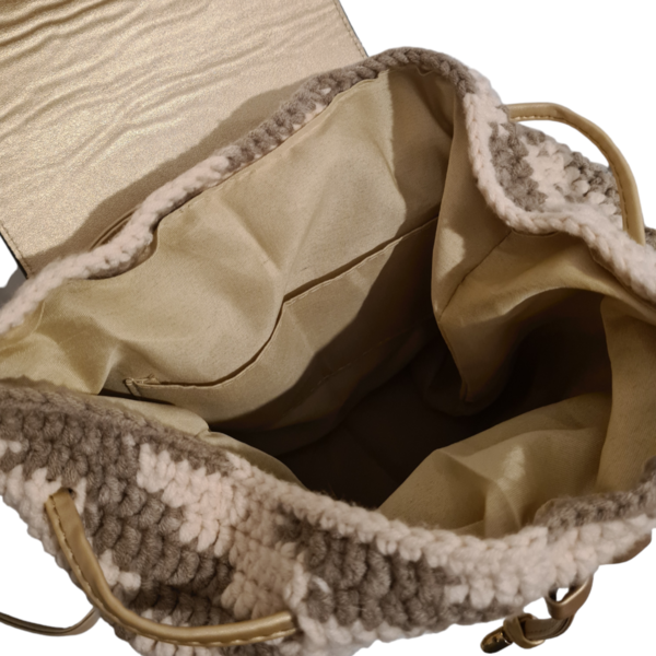 Handmade πλεκτό backpack μπεζ-καφε - πλάτης, δερματίνη, πλεκτές τσάντες - 5