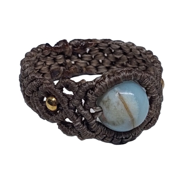 Μακραμέ δαχτυλίδι Αμαζονίτη - ημιπολύτιμες πέτρες, χάντρες, boho, σταθερά