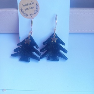 Christmas tree earrings - πηλός, ατσάλι, γάντζος - 2