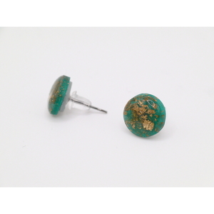 Σκουλαρίκια Marble Emerald & White Round από πολυμερικό πηλό, 1 εκ. καρφωτά - στρογγυλό, πηλός, καρφάκι - 4