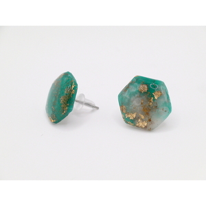 Σκουλαρίκια Marble Emerald & White Hexagon από πολυμερικό πηλό 1,6 εκ. καρφωτά - πηλός, μικρά, καρφάκι - 3
