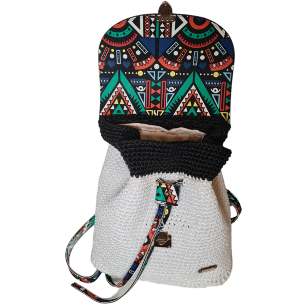 Handmade πλεκτή γυναικεία τσάντα πλατης - λευκή - νήμα, πλάτης, δερματίνη, πλεκτές τσάντες - 3