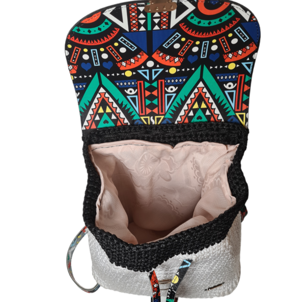 Handmade πλεκτή γυναικεία τσάντα πλατης - λευκή - νήμα, πλάτης, δερματίνη, πλεκτές τσάντες - 4