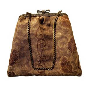 Γυναικεία χειροποίητη τσάντα ώμου ή χειρός clutch στυλ vintage με ύφασμα στόφα ζακάρ με ύφασμα σε αποχρώσεις του χρυσού και μπρονζέ πλαίσιο - ύφασμα, clutch, ώμου, χειρός, βραδινές