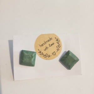Green earrings - πηλός, μικρά, ατσάλι - 2