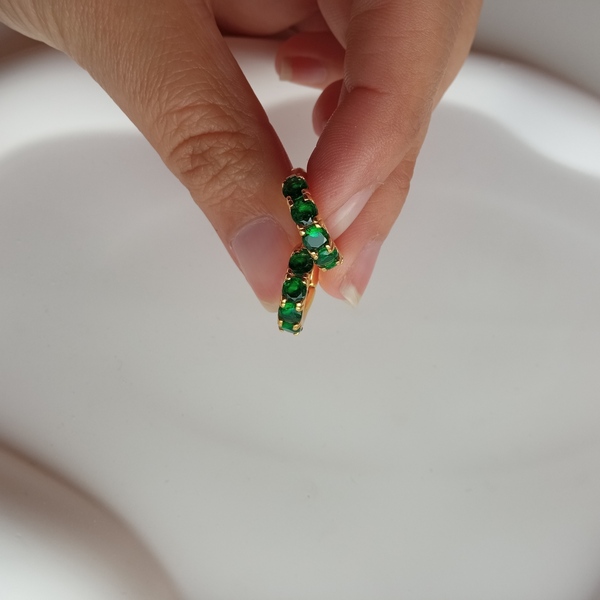 Πράσινα κρικακια σκουλαρίκια - στρας, επιχρυσωμένα, ασήμι 925, μικρά, καρφάκι - 2