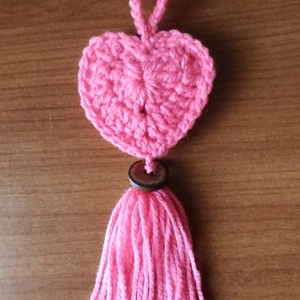 Πλεκτη Καρδούλα Ροζ Κρεμαστή με Φουντακι! - βαμβακερό νήμα, ζευγάρια, αυτοκινήτου, σπιτιού, μπρελοκ κλειδιών - 4
