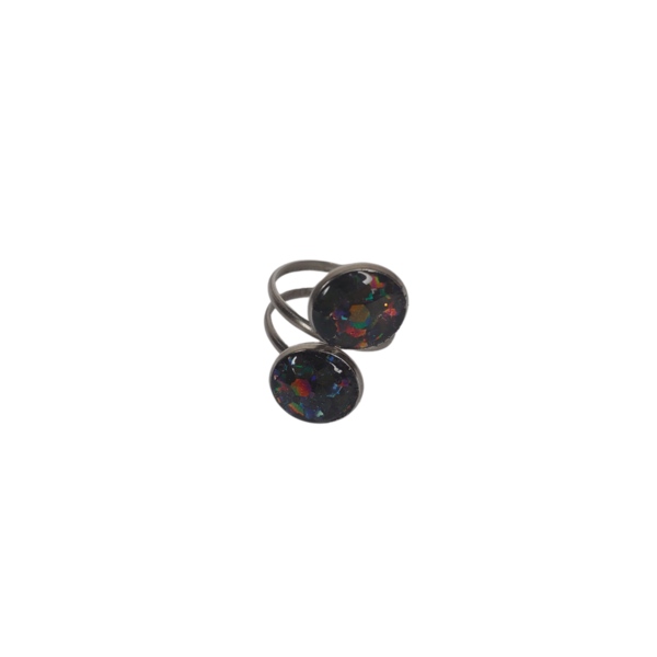 Δαχτυλίδι με ανοξείδωτο ατσάλι, 2.7cm με glitter και υγρό γυαλί - γυαλί, αυξομειούμενα - 5