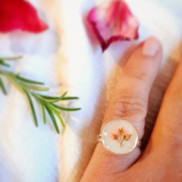 Δαχτυλίδι "pink flowers" - λουλούδι, ατσάλι, αυξομειούμενα, φθηνά