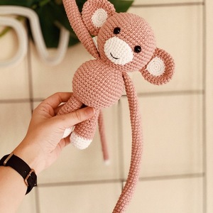 Πλεκτό μαϊμουδάκι amigurumi διακοσμητικό κουρτίνας 22 cm - λούτρινα, βρεφικά, amigurumi, δώρο γέννησης, πλεκτό ζωακι - 4