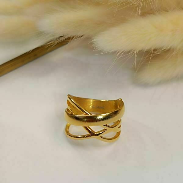 Ατσάλινο δαχτυλίδι Νο 18 σε χρυσό χρώμα - γεωμετρικά σχέδια, ατσάλι, σταθερά - 2
