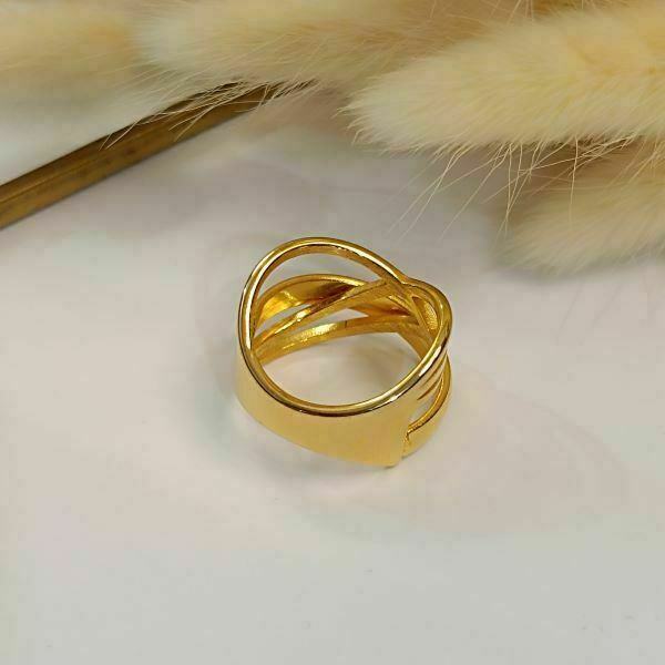 Ατσάλινο δαχτυλίδι Νο 18 σε χρυσό χρώμα - γεωμετρικά σχέδια, ατσάλι, σταθερά - 3