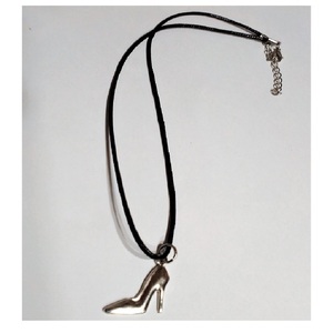 Cord necklace μαύρο με γόβα, 28εκ. - ορείχαλκος, boho, μενταγιόν - 3