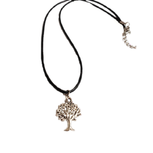 Cord necklace μαύρο με το δέντρο της ζωής, 28εκ. - ορείχαλκος, κοντά, boho, δώρα για γυναίκες, μενταγιόν