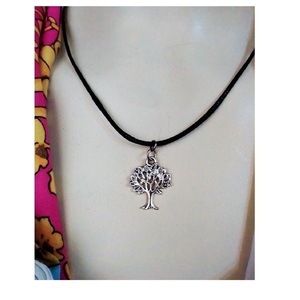 Cord necklace μαύρο με το δέντρο της ζωής, 28εκ. - ορείχαλκος, κοντά, boho, δώρα για γυναίκες, μενταγιόν - 2