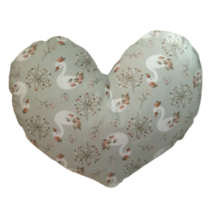 Μαξιλάρι καρδιά σε olive greene χρώμα με κύκνους ( 36 χ 30 εκ.) - καρδιά, κορίτσι, δώρο, δώρα για παιδιά, ζωάκια - 4