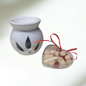 Σετ Δωρου: Λευκος Κεραμικος Αρωματιστης Με Waxmelts Mini Dots Σε Πλαστικη Συσκευασια Σε Σχημα Καρδιας - κερί, αρωματικά κεριά, αρωματικό χώρου, 100% φυτικό, soy wax - 2