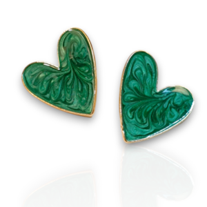Καρφωτά μεγάλα σκουλαρίκια Καρδιές σε πράσινο χρώμα - καρδιά, καρφωτά, μεγάλα, zamak
