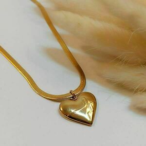 Ατσάλινο κολιέ με καρδιά και αλυσίδα snake σε χρυσό χρώμα - καρδιά, κοντά, ατσάλι - 3